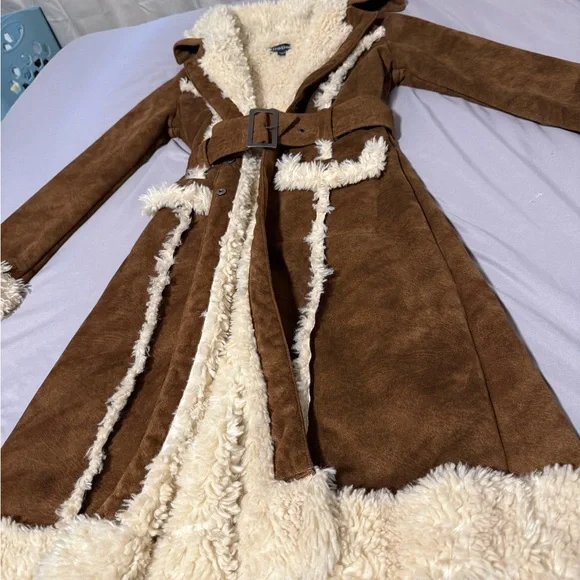 Bebe Vintage Uc Bebe Vegan Shearling Suede Long Maxi Coat Size Xs - Picture 2 of 7
